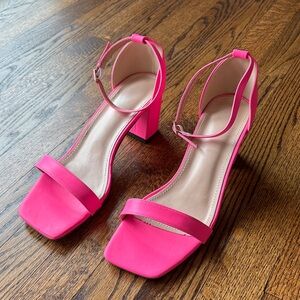 B33 Women 43 Vibrant Pink Ankle Buckle Strap Block Heels Open Toe